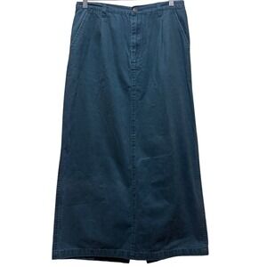 80s-90s Cherokee Women's Green Cotton Maxi Skirt Size 12 Pleated Front Back Slit